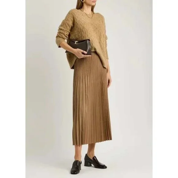 EILEEN FISHER Pleated Wool-Silk Midi Skirt Biscuit NWT - Picture 4 of 8